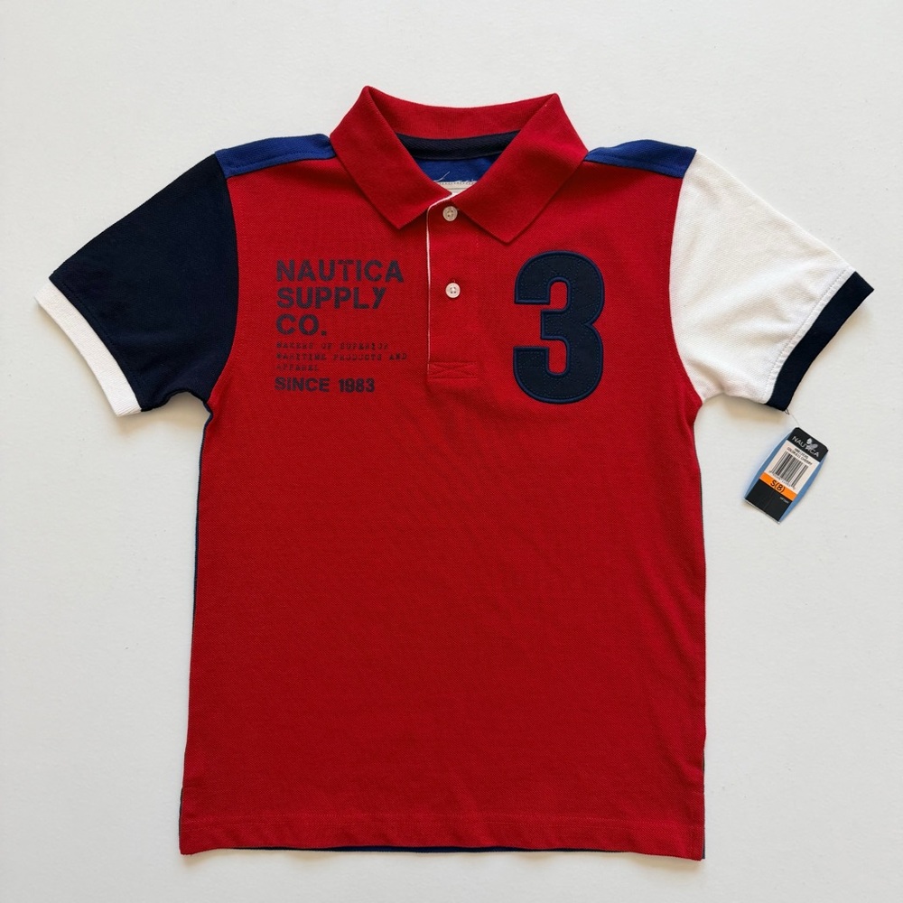 NWT Nautica Red Polo with Navy and White Colorblock Sleeves